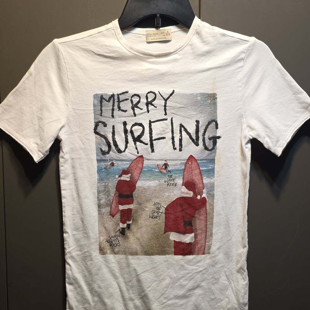 Zara Boys Merry Surfing Graphic T-Shirt White Size 8